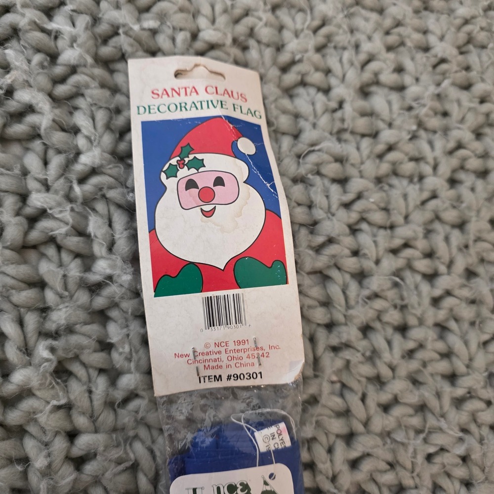 Vintage 1991 NCE Santa Claus Christmas Decorative Flag Blue 28x40